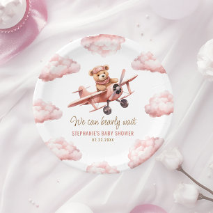 Assiettes En Carton Baby shower fille rose de l'avion mignonne ours