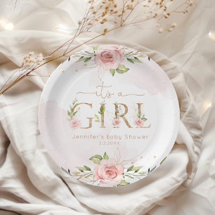 Assiettes En Carton Baby shower fille rose pâle roses