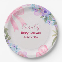 Baby Shower Fille Ruban Rose Floral