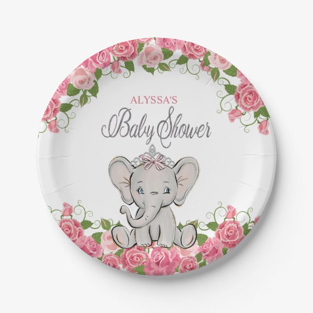 Assiettes En Carton Baby shower fille Tiara princesse rose (Devant)