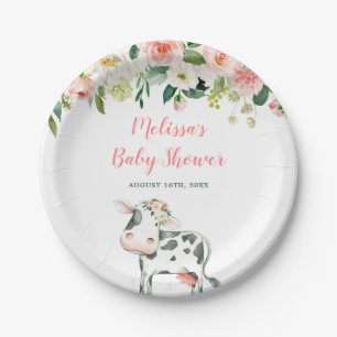 Assiettes En Carton Baby shower Fille Vache Florale Rose