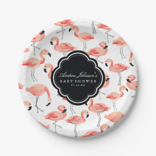 Assiettes En Carton Baby shower Flamant rose