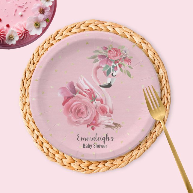 Assiettes En Carton Baby shower Flamant rose Ballerina Aquarelle rose (Créateur téléchargé)