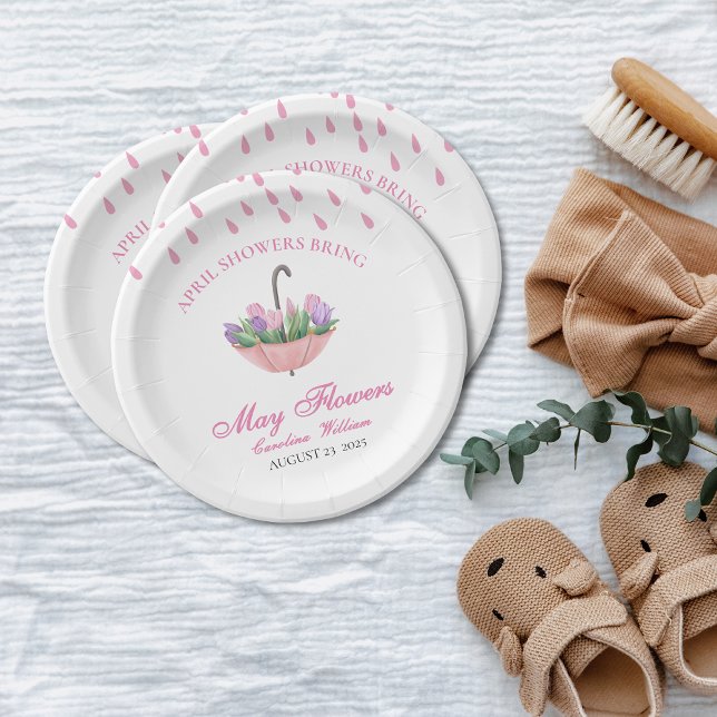 Assiettes En Carton Baby shower Fleur de mai avec douches rose avril (Créateur téléchargé)