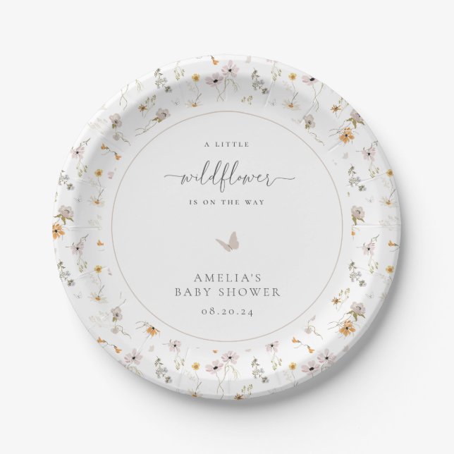 Assiettes En Carton Baby shower fleur sauvage (Devant)