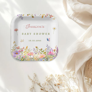 Assiettes En Carton Baby-Shower Fleur Sauvage