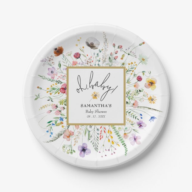 Assiettes En Carton Baby shower fleur sauvage (Devant)