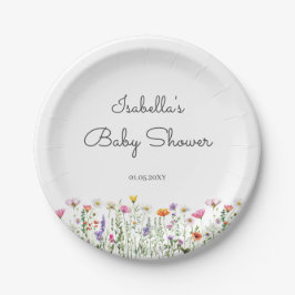 Assiettes En Carton Baby shower Fleur sauvage aquarelle