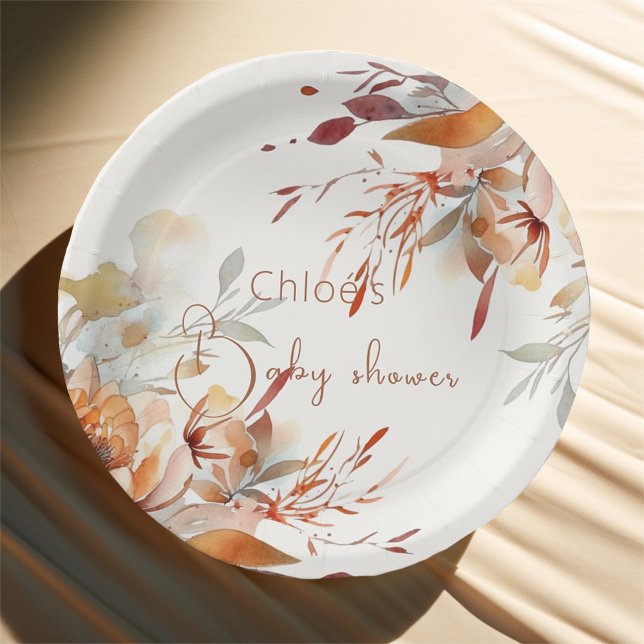 Assiettes En Carton Baby shower fleur sauvage aquarelle (Créateur téléchargé)