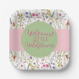 Assiettes En Carton Baby shower Fleur sauvage aquarelle