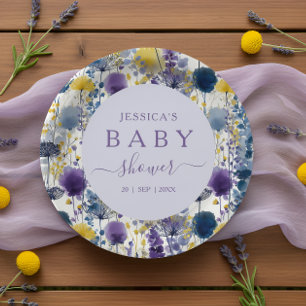 Assiettes En Carton Baby shower Fleur sauvage couleur  jaune violet