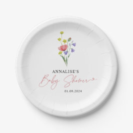 Assiettes En Carton Baby shower Fleur sauvage d'aquarelle mignonne Sim