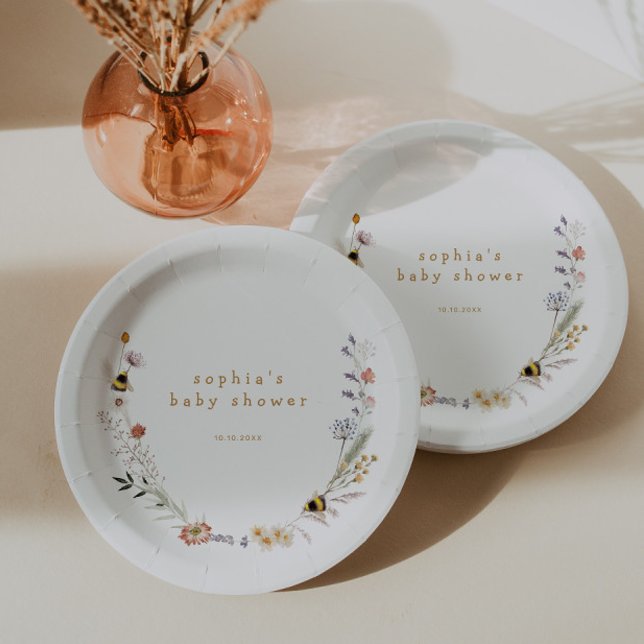 Assiettes En Carton Baby shower Fleur sauvage de Mama à Bee (Créateur téléchargé)