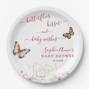 Assiettes En Carton Baby shower Fleur sauvage de papillon aquarelle