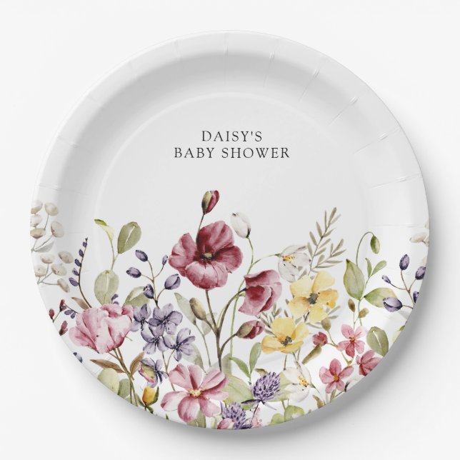 Assiettes En Carton Baby shower Fleur sauvage doux (Devant)