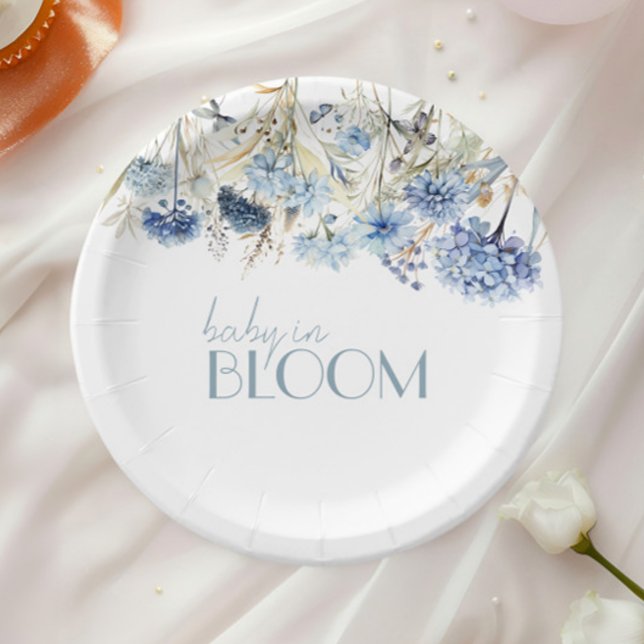Assiettes En Carton Baby shower Fleur sauvage DUSTY Blue Hydrangea (Créateur téléchargé)
