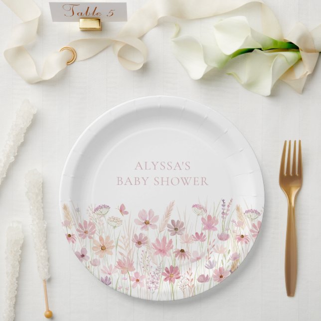 Assiettes En Carton Baby shower Fleur sauvage Dusty Pink Boho (Mariage)