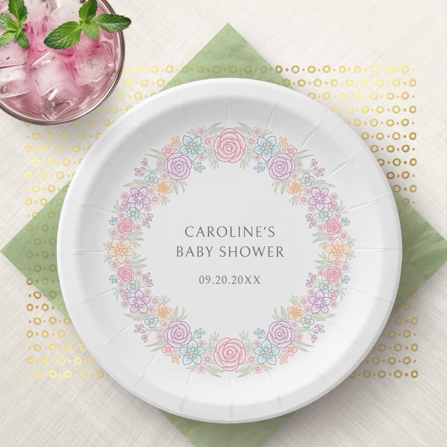 Assiettes En Carton Baby shower fleur sauvage Garden (Créateur téléchargé)