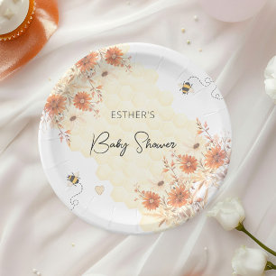 Assiettes En Carton Baby shower Fleur sauvage Little Bee Honey Boho