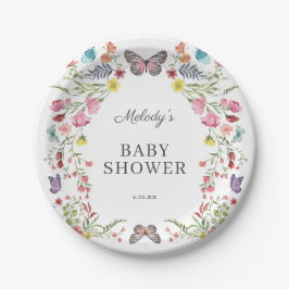 Assiettes En Carton Baby shower Fleur sauvage papillon