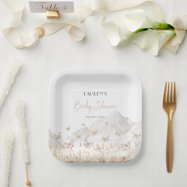 Assiettes En Carton Baby shower Fleur sauvage papillon Boho (Mariage)