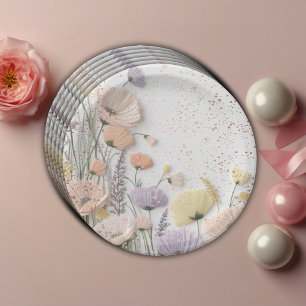 Assiettes En Carton Baby shower Fleur sauvage rose dévêtu