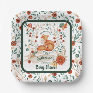 Assiettes En Carton Baby shower fleuri de renard mou