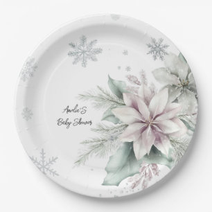 Assiettes En Carton Baby Shower Fleurie Neige d'Hiver