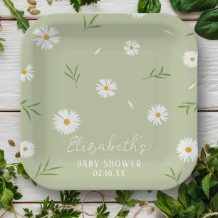 Assiettes En Carton Baby Shower Fleurs Blanches Élégantes Simples