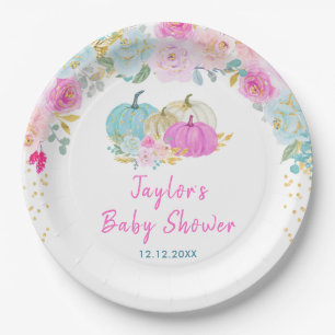 Assiettes En Carton Baby Shower Fleurs de Citrouilles Pastel