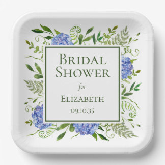 Assiettes En Carton Baby Shower Fleurs d'Hydrange Bleues