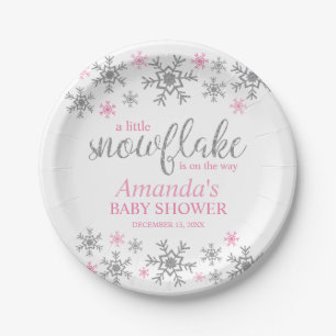 Assiettes En Carton Baby Shower Flocon de Neige Rose Hiver