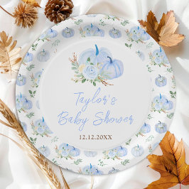 Assiettes En Carton Baby shower Floral Citrouille bleu
