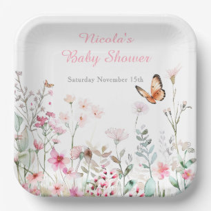 Assiettes En Carton Baby shower floral de papillon rose profond du pri