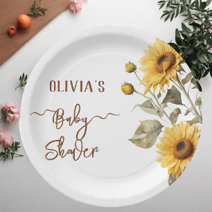 Assiettes En Carton Baby shower floral de Sunflower Elegant Boho