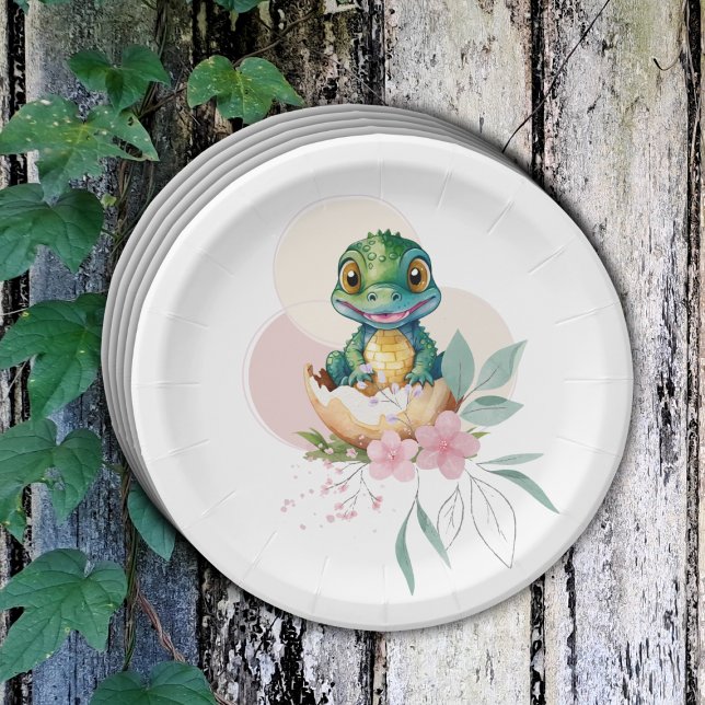 Assiettes En Carton Baby shower floral d'éclosion d'alligator pour béb (Créateur téléchargé)