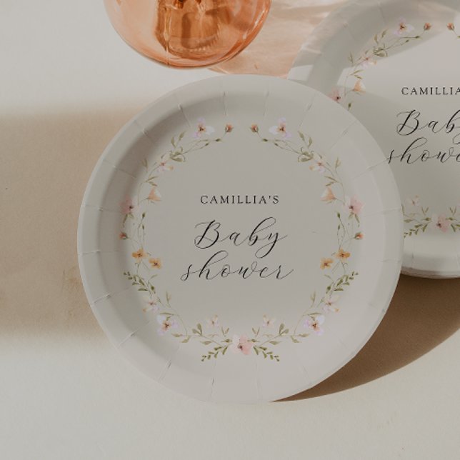 Assiettes En Carton Baby shower Floral fleur sauvage Boho (Créateur téléchargé)