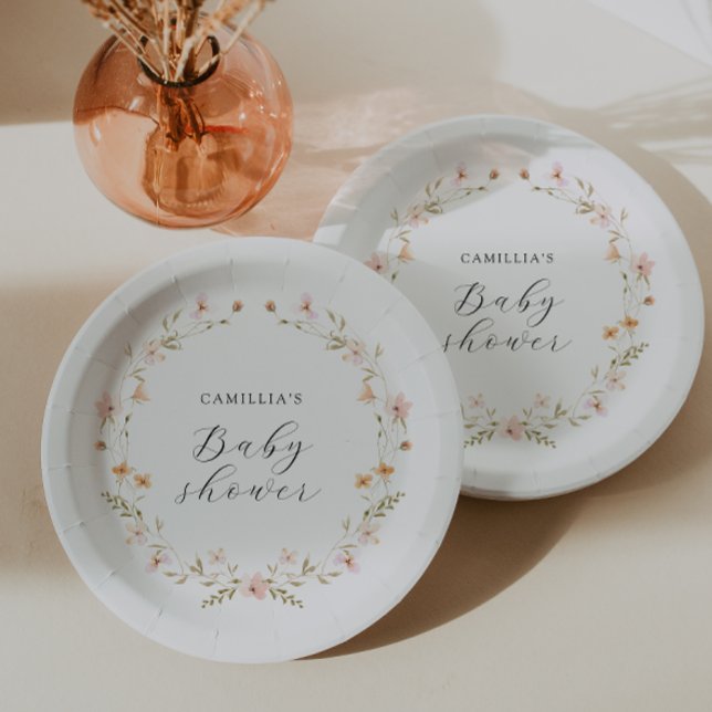 Assiettes En Carton Baby shower Floral fleur sauvage Boho (Créateur téléchargé)