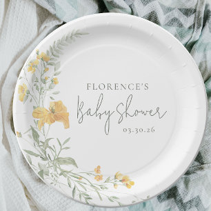 Assiettes En Carton Baby Shower Floral Jaune Élégant