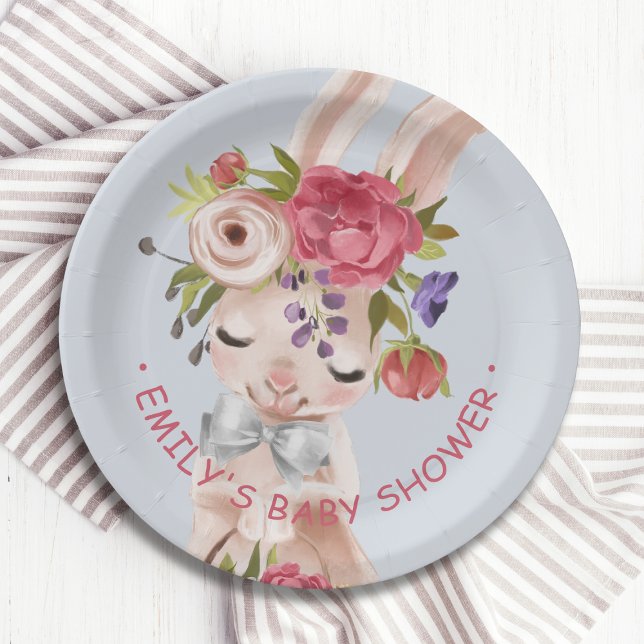 Assiettes En Carton Baby shower Floral Lapin Lapin Mignonne Moderne (Créateur téléchargé)