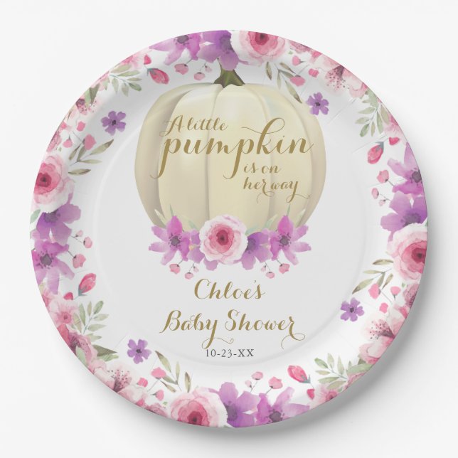 Assiettes En Carton Baby shower Floral Petit Citrouille (Devant)