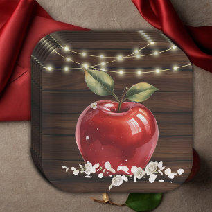 Assiettes En Carton Baby shower Floral Pomme Rouge rustique