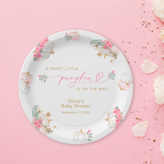 Assiettes En Carton Baby shower floral rose citrouille (Créateur téléchargé)