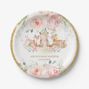 Assiettes En Carton Baby shower Floral rose clair boisé