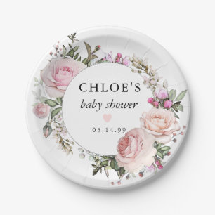 Assiettes En Carton Baby shower floral rose rose rustique