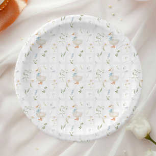 Assiettes En Carton Baby shower floral soyeux de Bow bleu oie