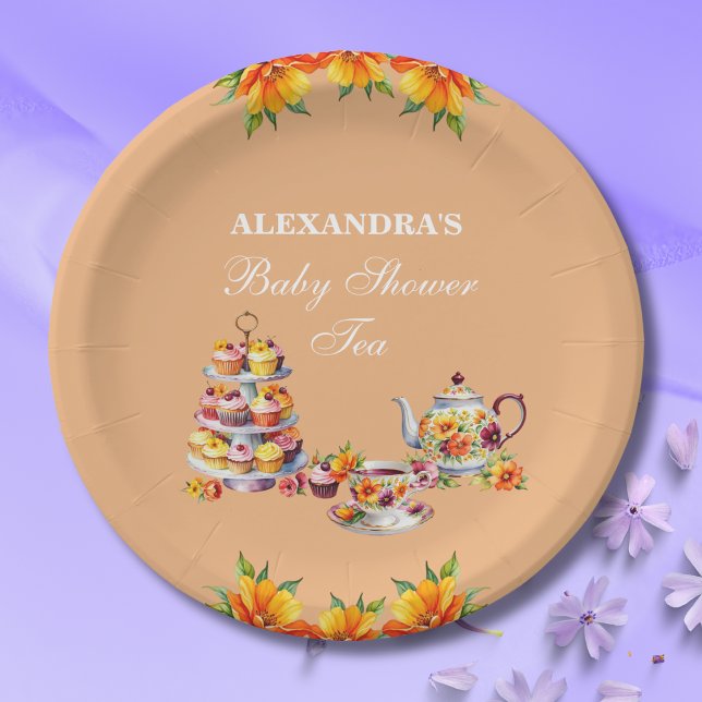 Assiettes En Carton Baby shower Floral Tea Party (Créateur téléchargé)