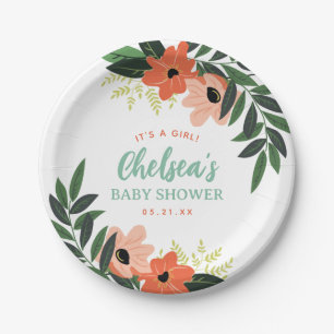 Assiettes En Carton Baby shower Floral tropical personnalisé