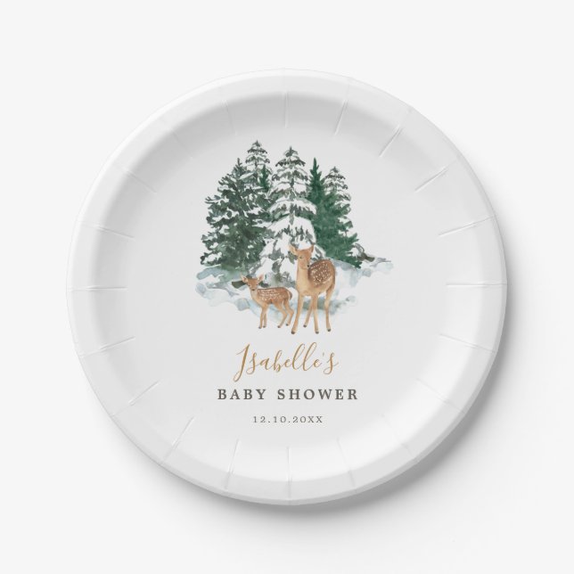 Assiettes En Carton Baby shower forestier d'hiver (Devant)