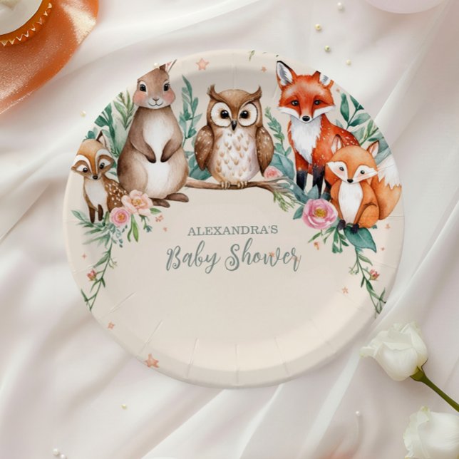 Assiettes En Carton Baby shower forestier moderne Animaux forestiers (Créateur téléchargé)